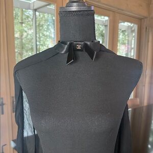 CHANEL Black Bow Ribbon Neck Scarf